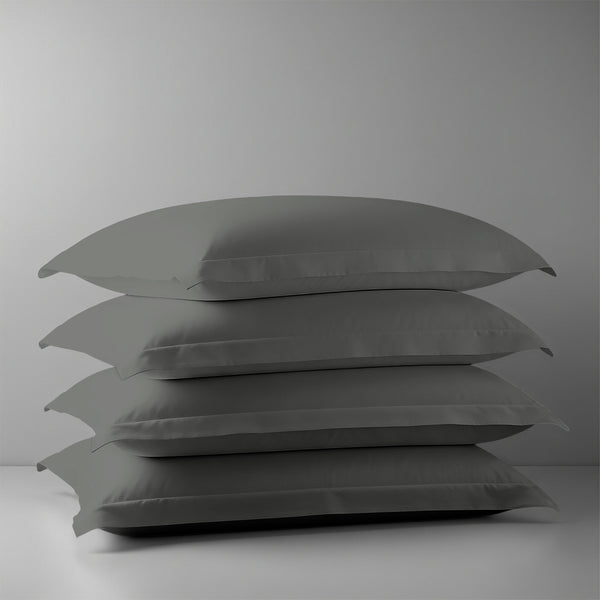 Pizuna Linens dark grey 400 thread count 100 percent cotton pillowcases 4 piece oxford standard