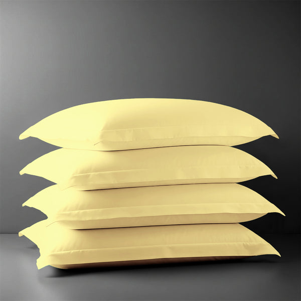 Pizuna Linens mellow yellow 400 thread count 100 percent cotton pillowcases 4 piece oxford standard
