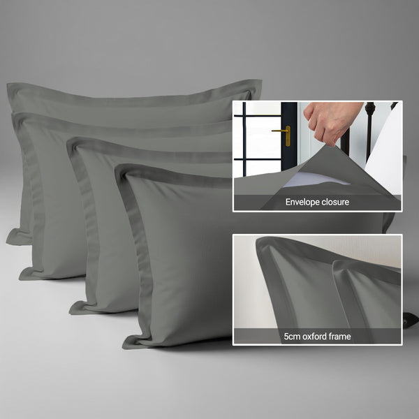 400 thread count dark grey envelope closure pillowcases oxford standard style secure fit skin friendly cotton with 5cm frame