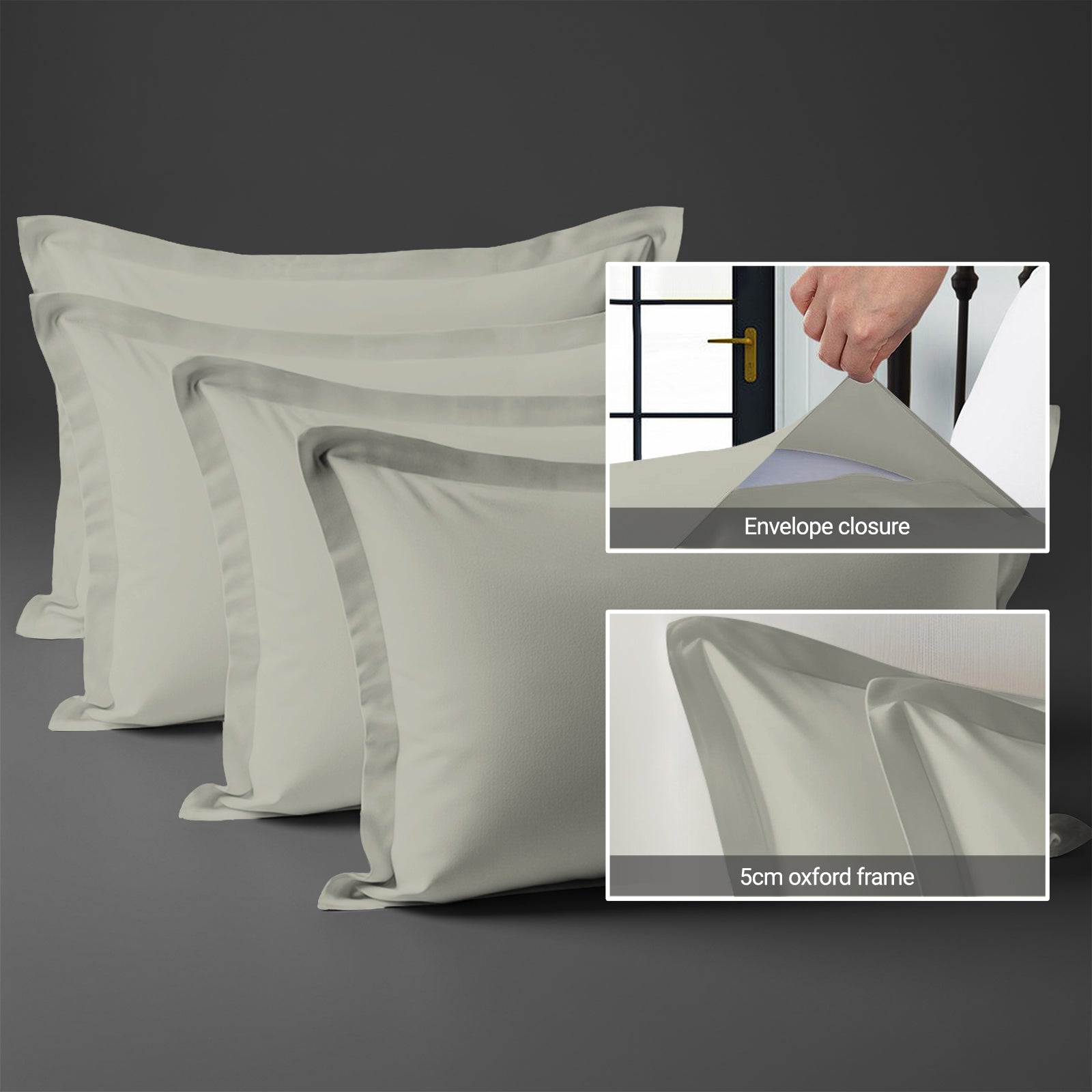 400 thread count silver envelope closure pillowcases oxford standard style secure fit skin friendly cotton with 5cm frame