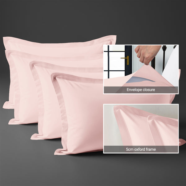 400 thread count light pink envelope closure pillowcases oxford standard style secure fit skin friendly cotton with 5cm frame