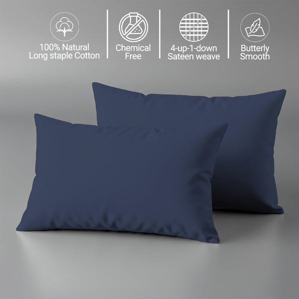 Toddler pillowcase dark blue 33 x 46 cm chemical free 100% long staple combed cotton softens with every wash gentle on delicate skin
