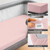 Cotton travel fitted sheet light pink 60x120 cm 1 piece 14 cm deep pocket Smart Side tag 360 elastic fit