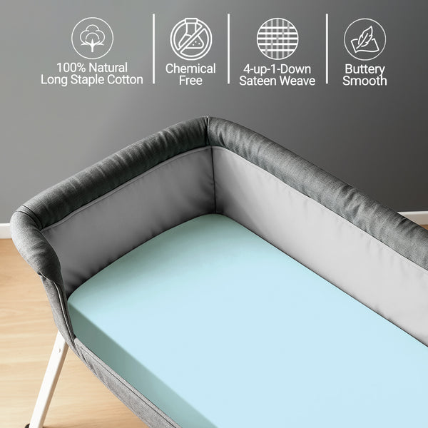 Baby travel fitted sheet baby blue 60x120 cm chemical free natural cotton for delicate skin