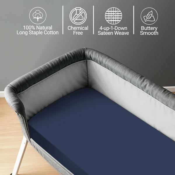 Baby travel fitted sheet dark blue 60x120 cm chemical free natural cotton for delicate skin