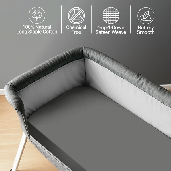 Baby travel fitted sheet dark grey 60x120 cm chemical free natural cotton for delicate skin