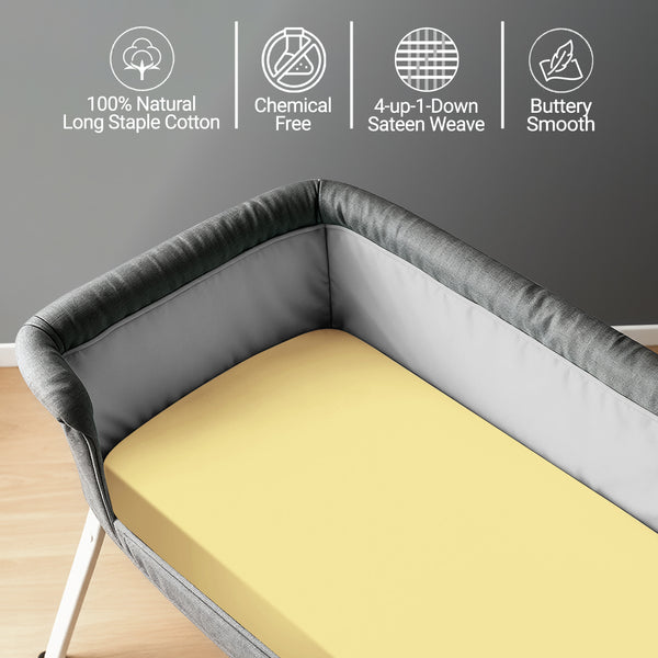 Baby travel fitted sheet mellow yellow 60x120 cm chemical free natural cotton for delicate skin