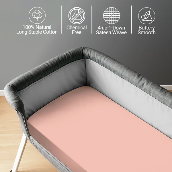 Baby travel fitted sheet misty rose 60x120 cm chemical free natural cotton for delicate skin