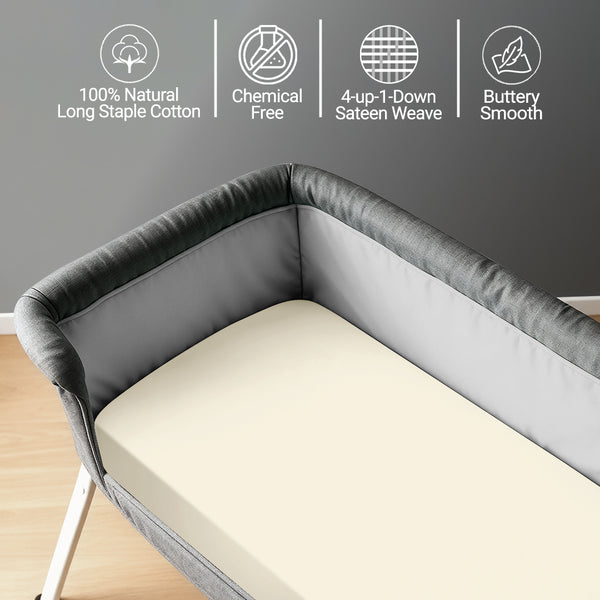 Baby travel fitted sheet ivory 60x120 cm chemical free natural cotton for delicate skin