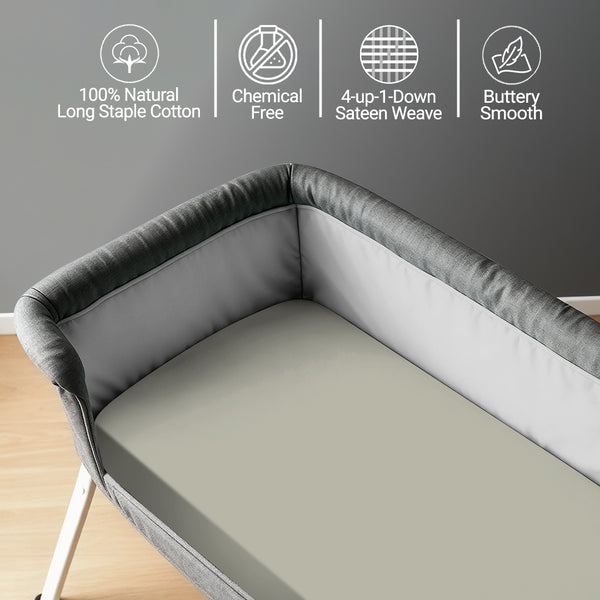 Baby travel fitted sheet silver 60x120 cm chemical free natural cotton for delicate skin