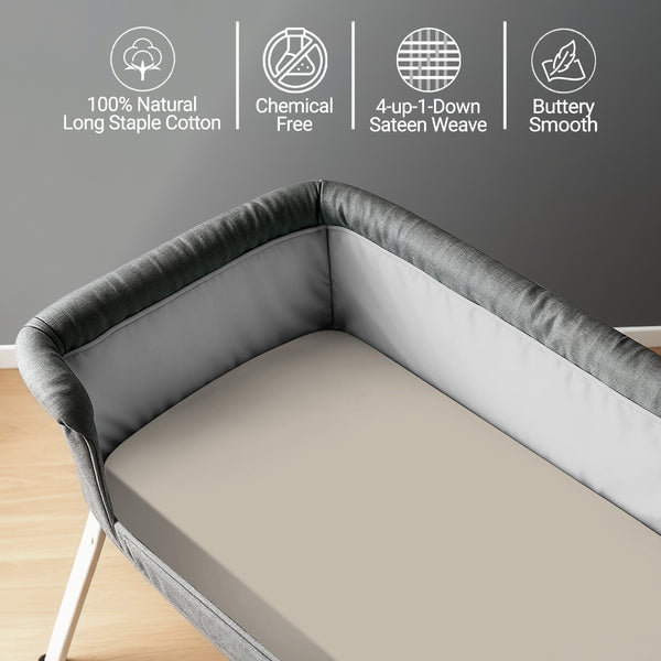 Baby travel fitted sheet simply taupe 60x120 cm chemical free natural cotton for delicate skin