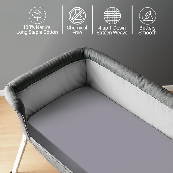 Baby travel fitted sheet violet grey 60x120 cm chemical free natural cotton for delicate skin